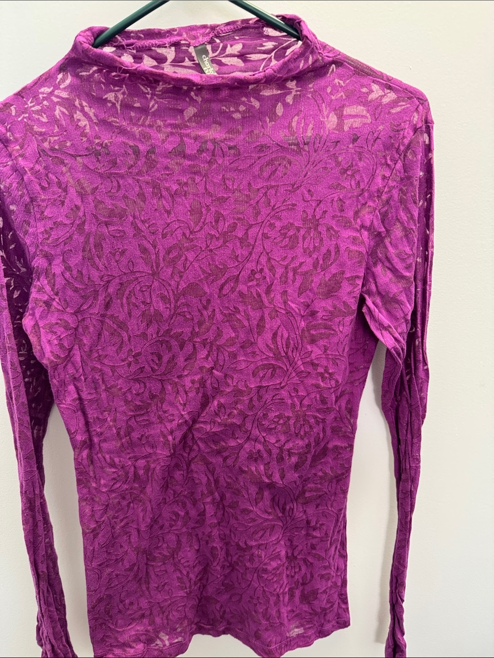 Charlotte Russe Women's Purple Floral Burnout Roll Neck Long Sleeve Top